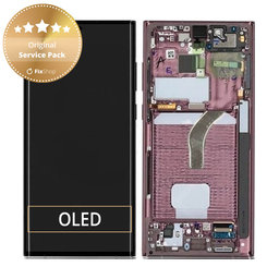 Samsung Galaxy S22 Ultra S908B - LCD Displej + Dotykové Sklo + Rám (Burgundy) - GH82-27488B, GH82-27489B Genuine Service Pack