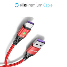 FixPremium - USB-C / USB Kabel s LED Indikátorom (1m), červená