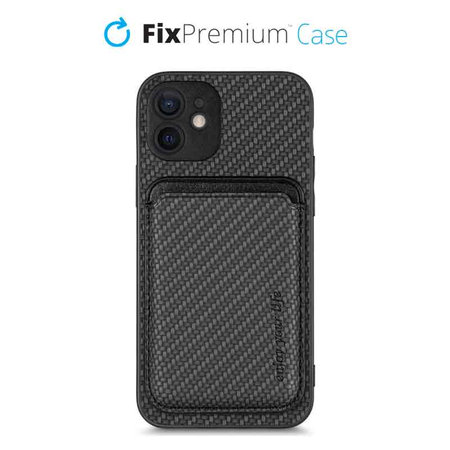 FixPremium - Pouzdro Carbon s MagSafe Wallet pro iPhone 12 mini, černá