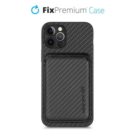 FixPremium - Pouzdro Carbon s MagSafe Wallet pro iPhone 12 Pro Max, černá