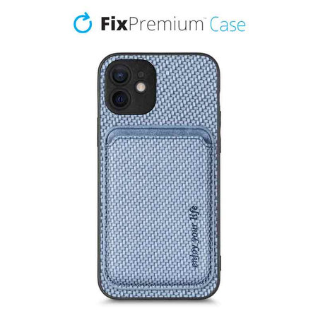 FixPremium - Pouzdro Carbon s MagSafe Wallet pro iPhone 12 mini, modrá