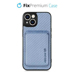 FixPremium - Pouzdro Carbon s MagSafe Wallet pro iPhone 13 mini, modrá