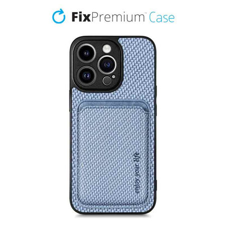 FixPremium - Pouzdro Carbon s MagSafe Wallet pro iPhone 14 Pro Max, modrá