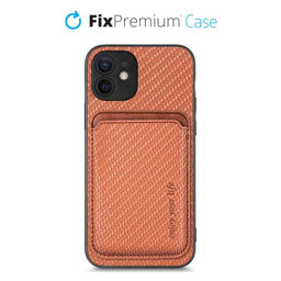 FixPremium - Pouzdro Carbon s MagSafe Wallet pro iPhone 12 mini, hnědá