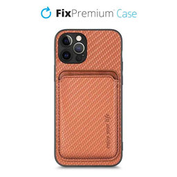 FixPremium - Pouzdro Carbon s MagSafe Wallet pro iPhone 12 Pro Max, hnědá