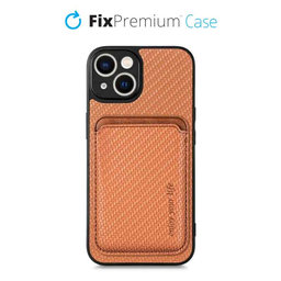 FixPremium - Pouzdro Carbon s MagSafe Wallet pro iPhone 13 a 14, hnědá