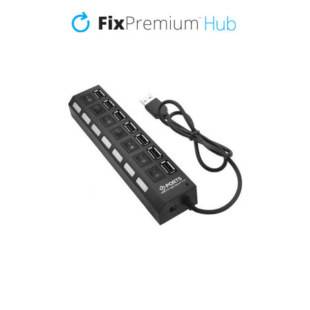 FixPremium - USB Hub s Vypínačem pro 7 USB, černá