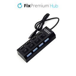 FixPremium - USB Hub s Vypínačem pro 4 USB, černá