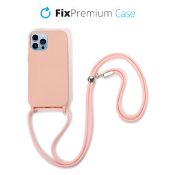 FixPremium - Silikonové Pouzdro so Šňúrkou pro iPhone 13 Pro, růžová