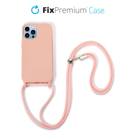 FixPremium - Silikonové Pouzdro so Šňúrkou pro iPhone 14 Pro, růžová