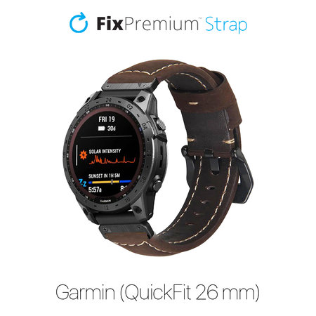 FixPremium - Kožený řemínek pro Garmin (QuickFit 26 mm), hnědý