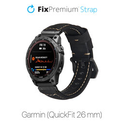 FixPremium - Kožený řemínek pro Garmin (QuickFit 26 mm), černý