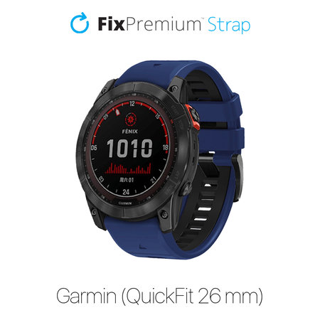 FixPremium - Dvoubarevný silikonový řemínek pro Garmin (QuickFit 26 mm), modrý