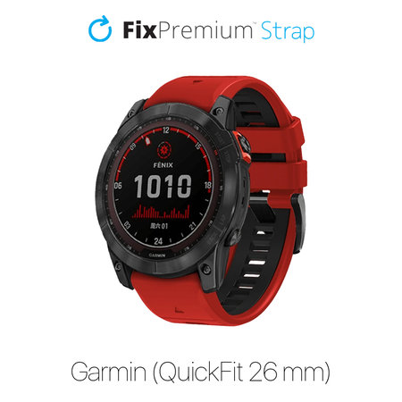 FixPremium - Dvoubarevný silikonový řemínek pro Garmin (QuickFit 26 mm), červený