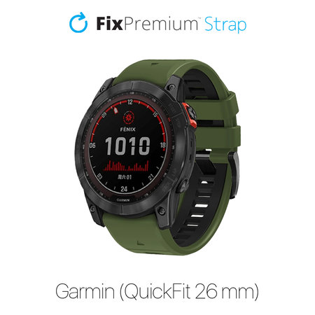 FixPremium - Dvoubarevný silikonový řemínek pro Garmin (QuickFit 26 mm), tmavě zelený