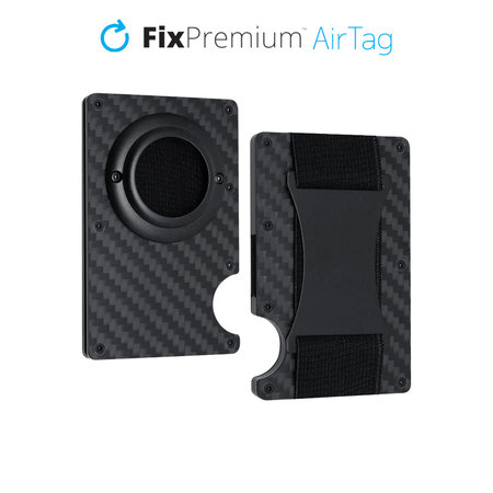 FixPremium - Peněženka AirTag Carbon s páskem, černá