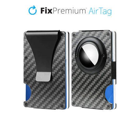 FixPremium - Peněženka AirTag Carbon s klipem, černá