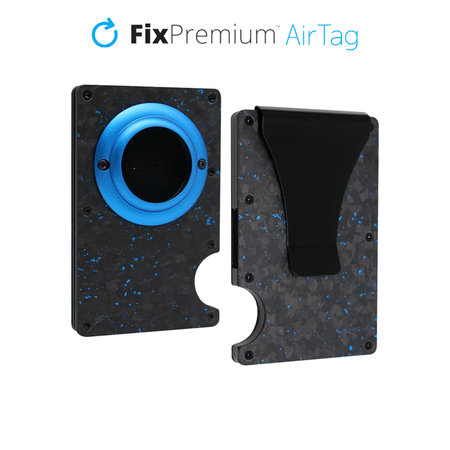 FixPremium - Peněženka AirTag Carbon s klipem, modrá