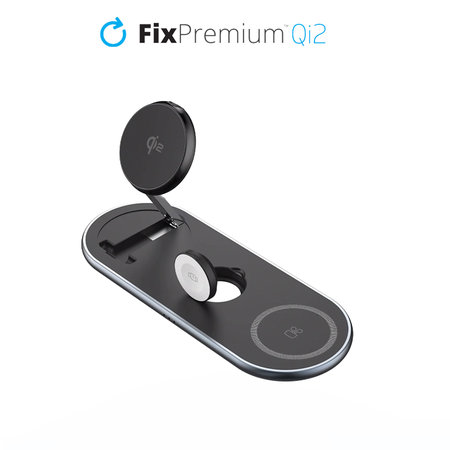 FixPremium - Nabíjecí Stojan s Qi2 pro iPhone, Apple Watch a AirPods, černá