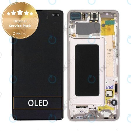 Samsung Galaxy S10 Plus G975F - LCD Displej + Dotykové Sklo + Rám (Ceramic White) - GH82-18849J, GH82-18834J Genuine Service Pack