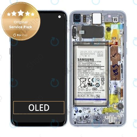 Samsung Galaxy S10e G970F - LCD Displej + Dotykové Sklo + Rám + Baterie (Prism Blue) - GH82-18843C, GH82-18843A Genuine Service Pack