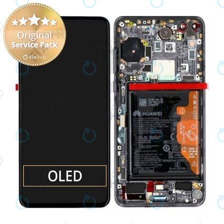 Huawei P40 - LCD Displej + Dotykové Sklo + Rám + Baterie + Senzor Otisku Prstu (Black) - 02353MFA Genuine Service Pack